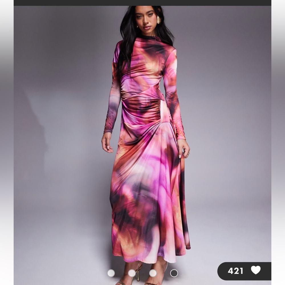 DASKA Leo draped ruched maxi dress purple pink blur Nordstrom ASOS bodycon NWT